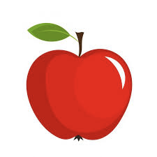 Rysunek przedstawia czerwone jabłko z brązowym ogonkiem i jednym liściem